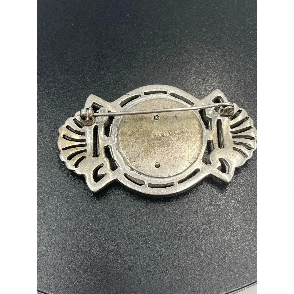 Vintage Antique Art Deco Sterling Silver Marcasite Floral Framed Brooch Unsigned